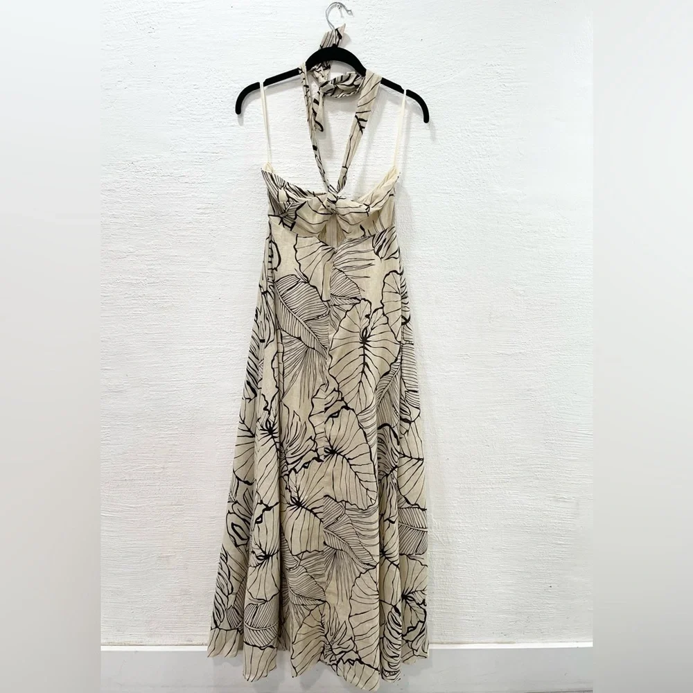 Dissh Malta Palm Linen Halter Maxi Dress - Picture 2 of 6